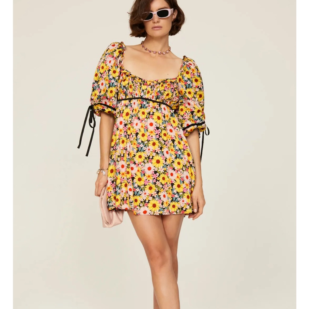 For Love And Lemons Sylvia Yellow Floral Mini Dress